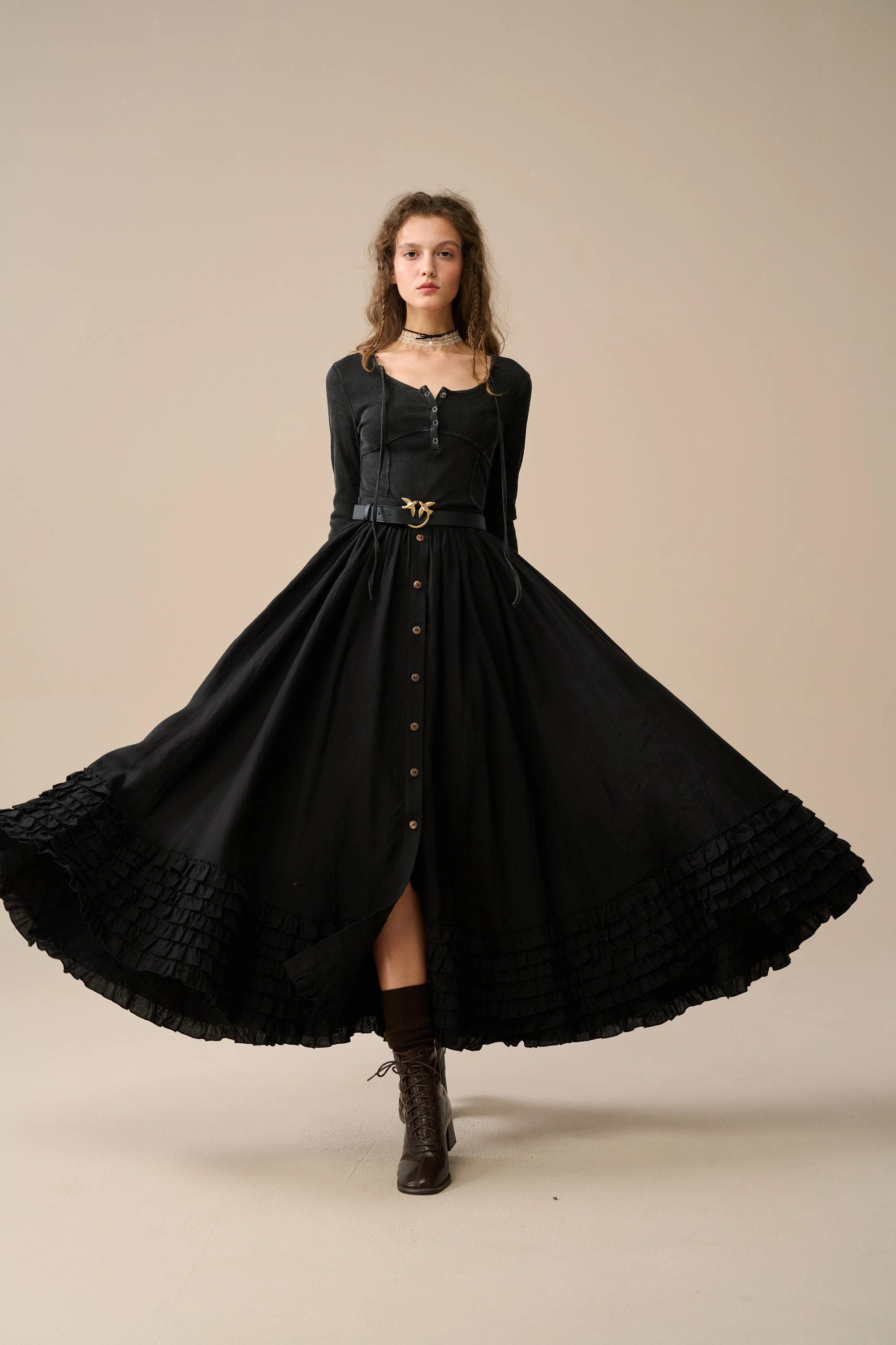 Dorothy 27 | Ruffled maxi linen skirt - Image 6