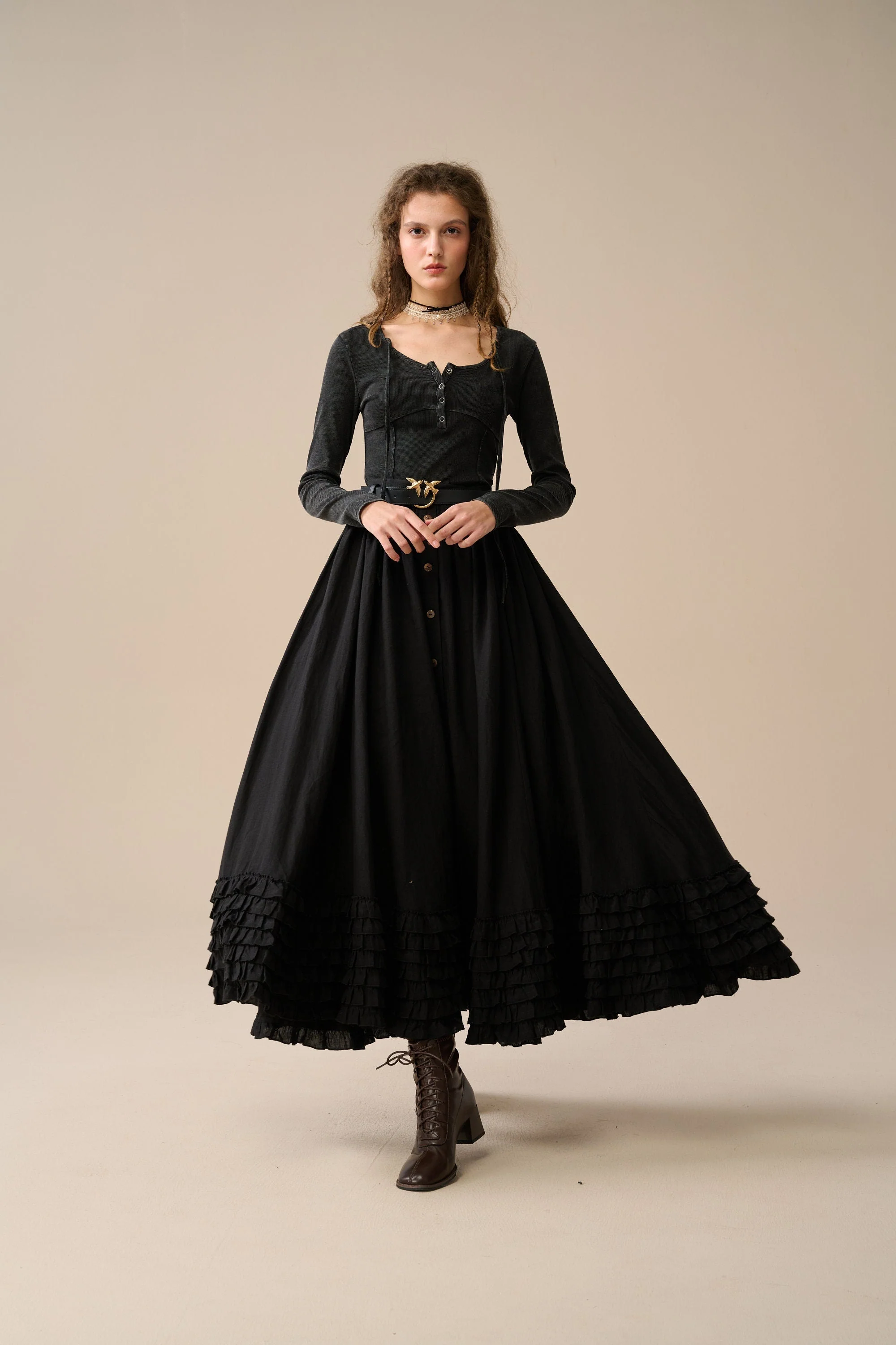 Dorothy 27 | Ruffled maxi linen skirt - Image 7