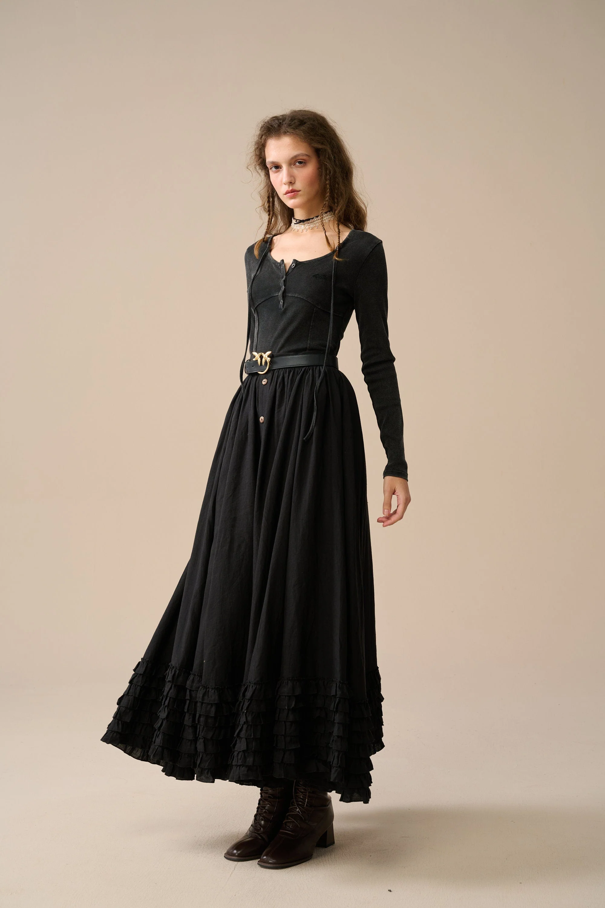 Dorothy 27 | Ruffled maxi linen skirt - Image 9