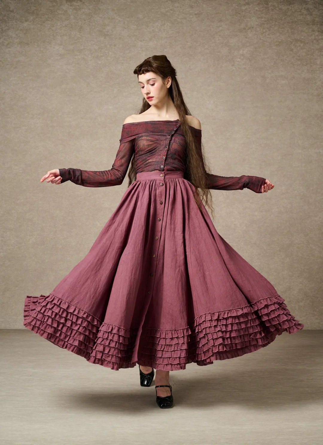 Dorothy 27 | Ruffled maxi linen skirt - Image 11