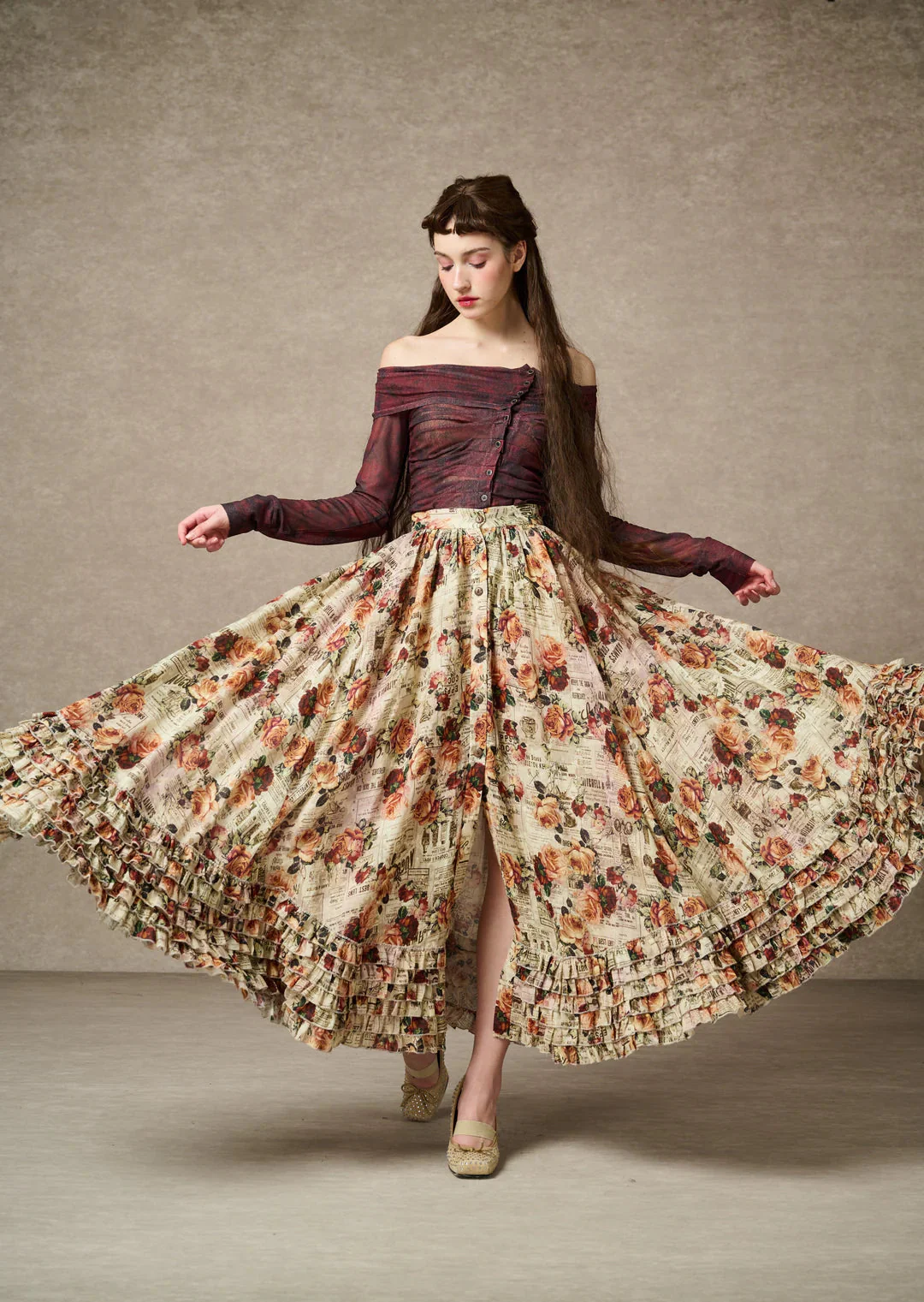 Dorothy 27 | Ruffled maxi linen skirt - Image 12