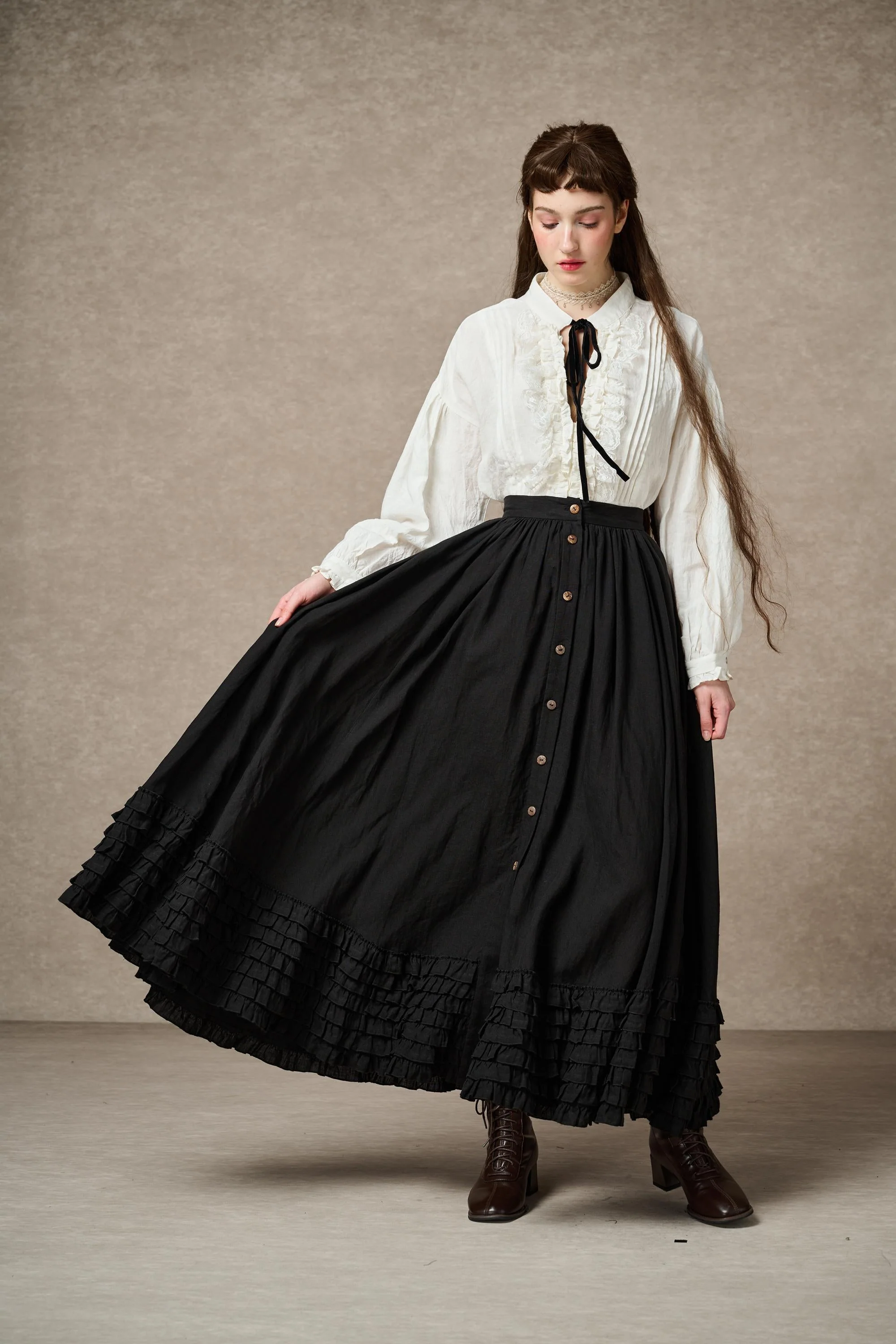 Dorothy 27 | Ruffled maxi linen skirt - Image 4