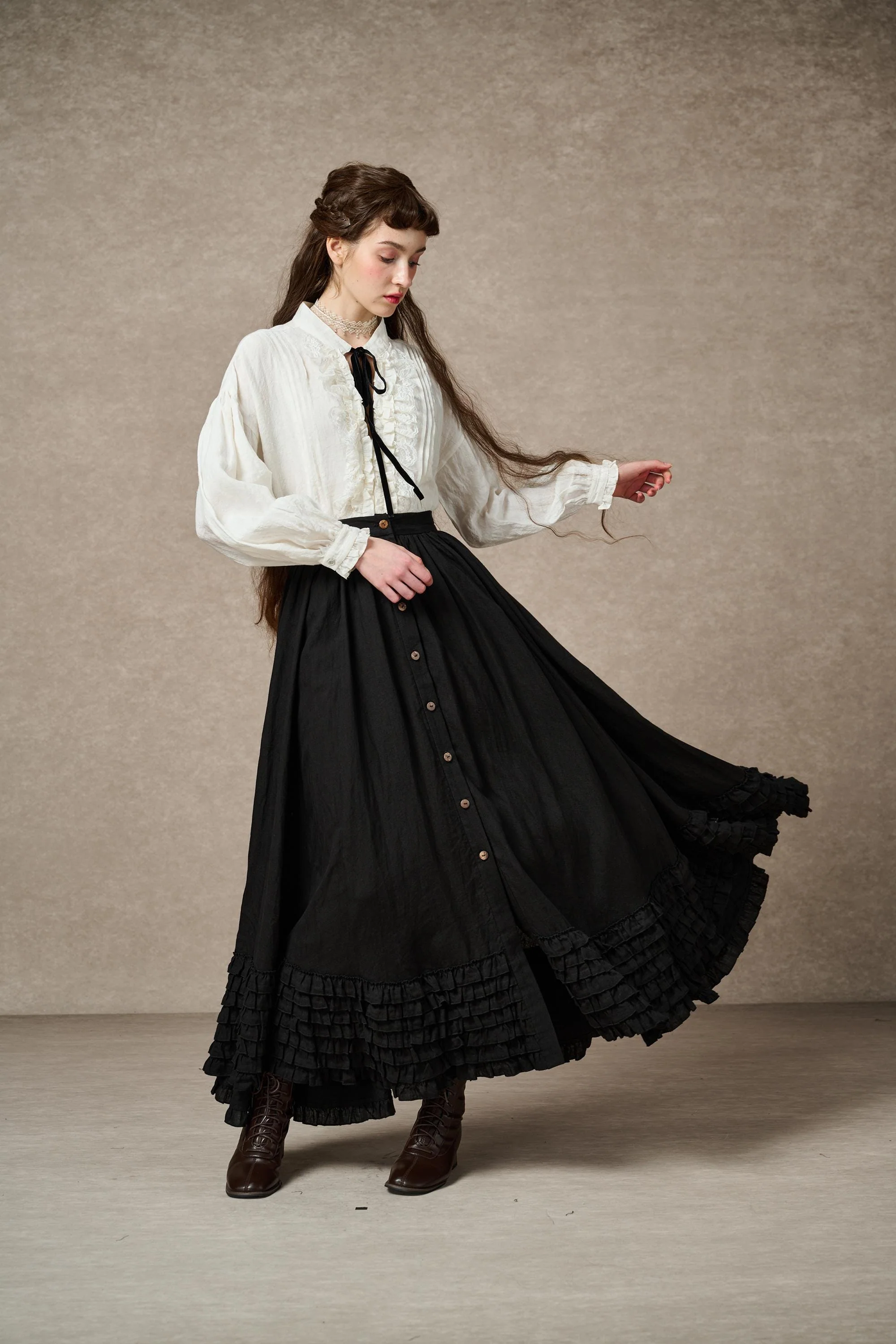 Dorothy 27 | Ruffled maxi linen skirt - Image 5