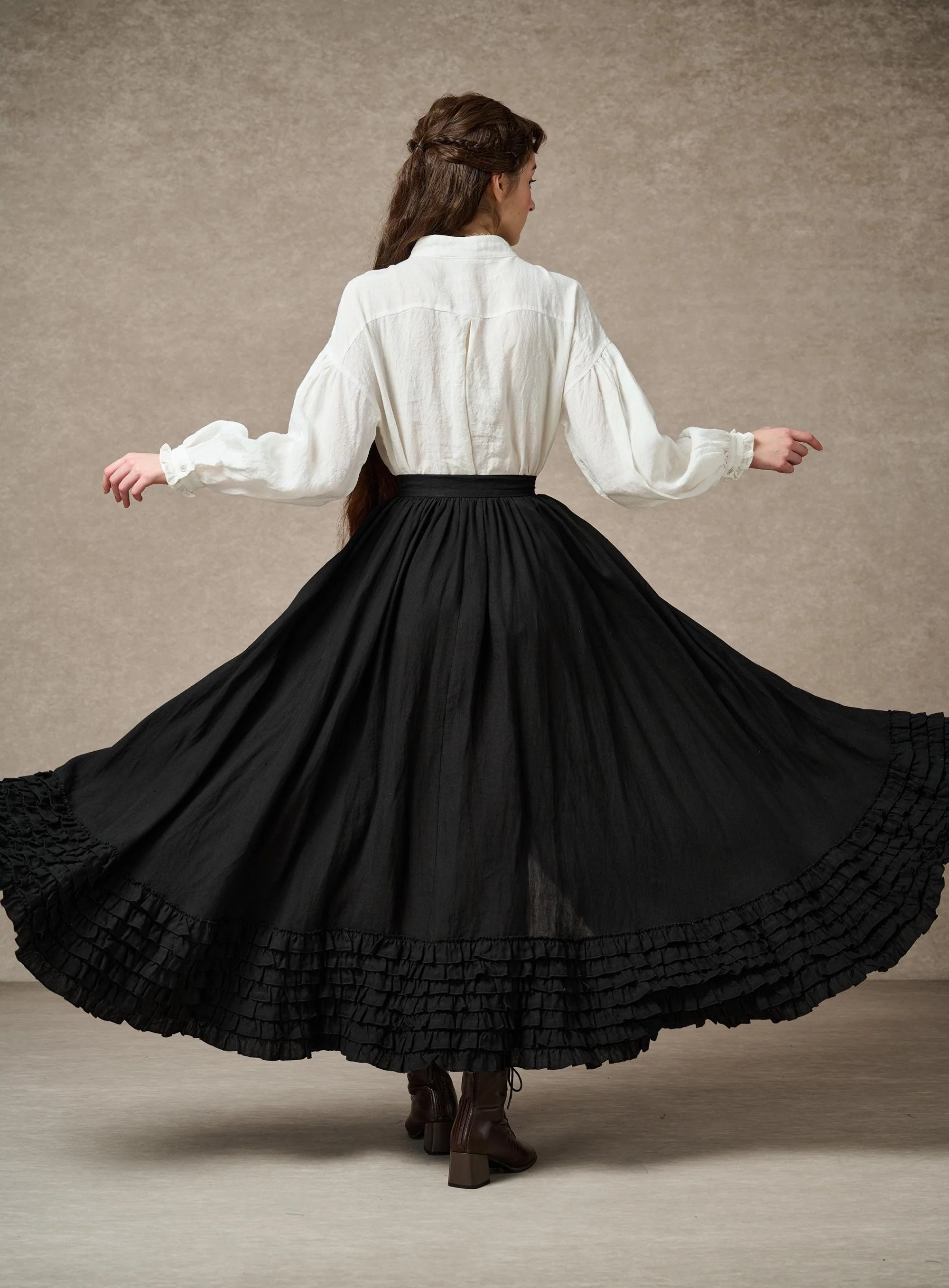 Dorothy 27 | Ruffled maxi linen skirt - Image 6