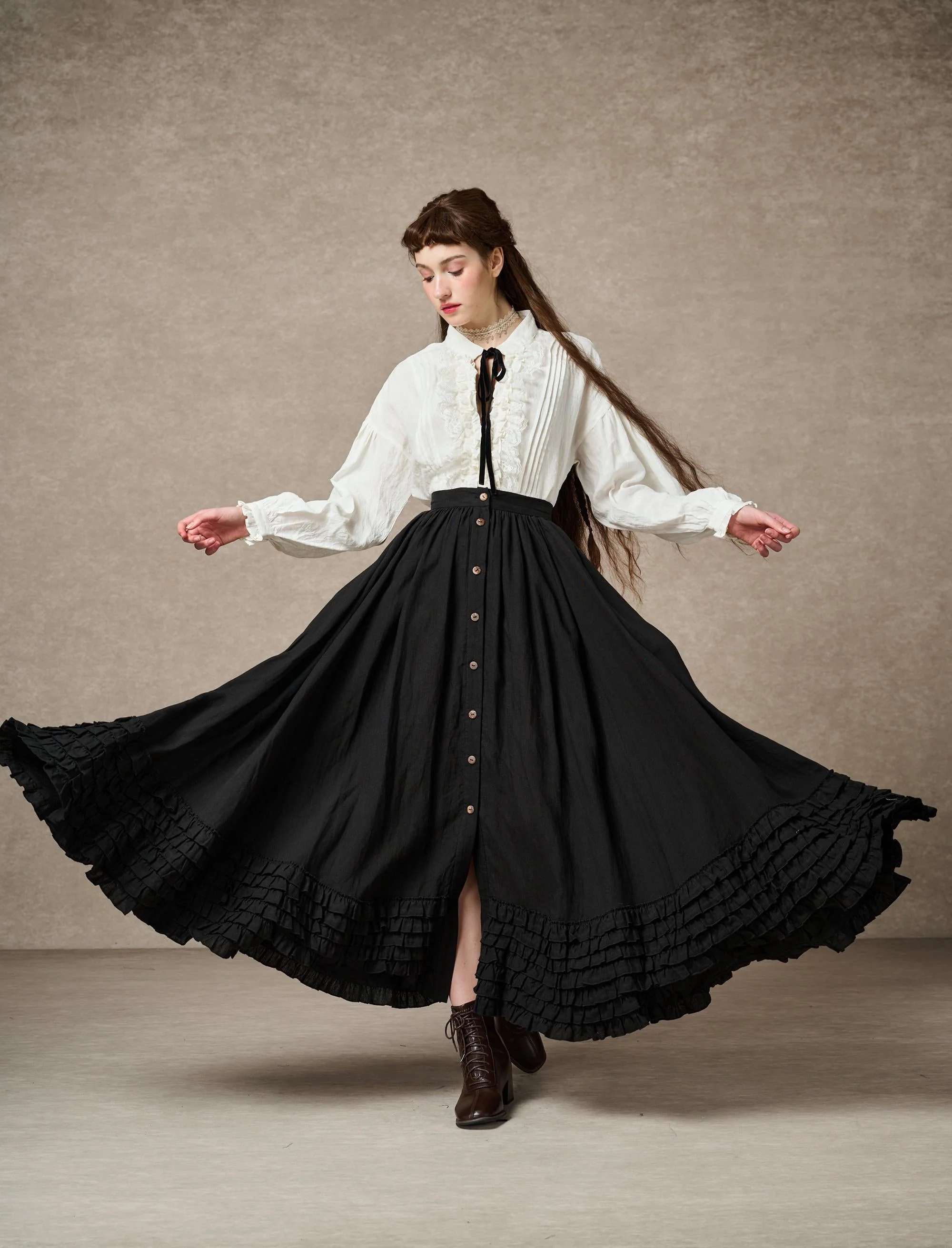 Dorothy 27 | Ruffled maxi linen skirt - Image 7