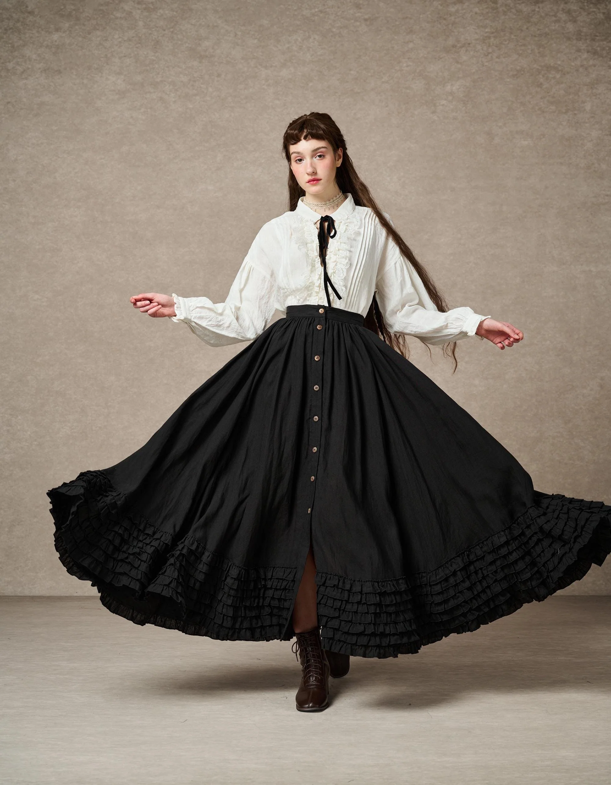 Dorothy 27 | Ruffled maxi linen skirt - Image 8
