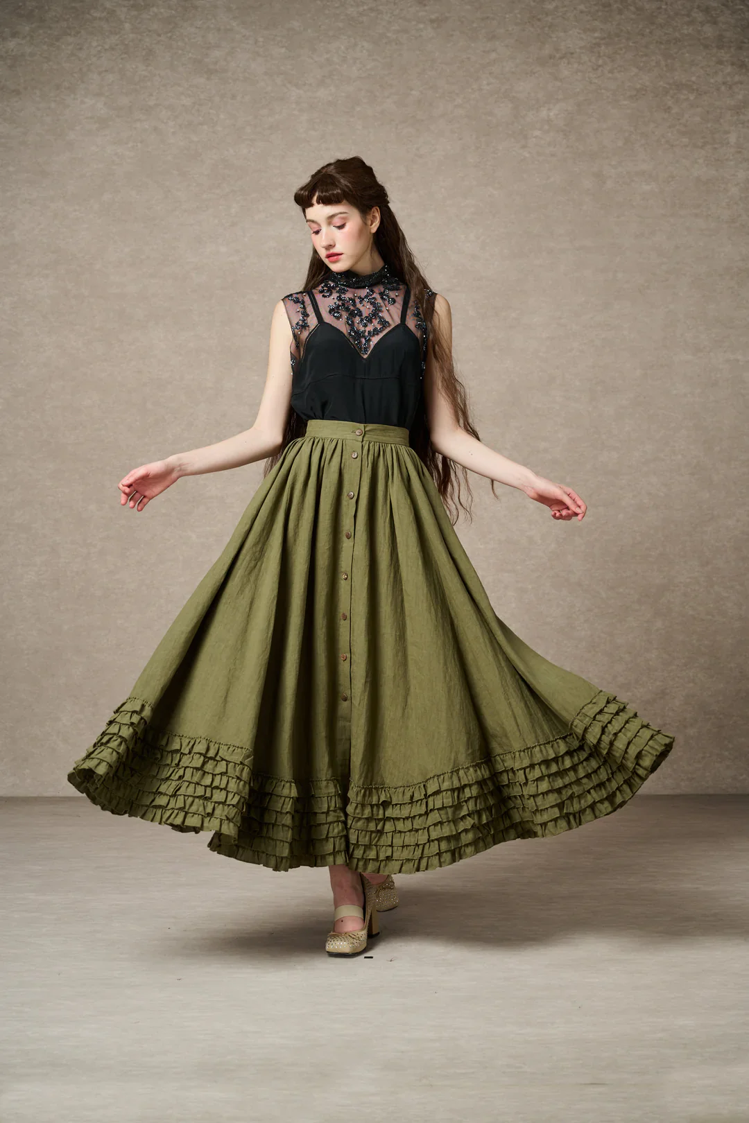 Dorothy 27 | Ruffled maxi linen skirt - Image 9