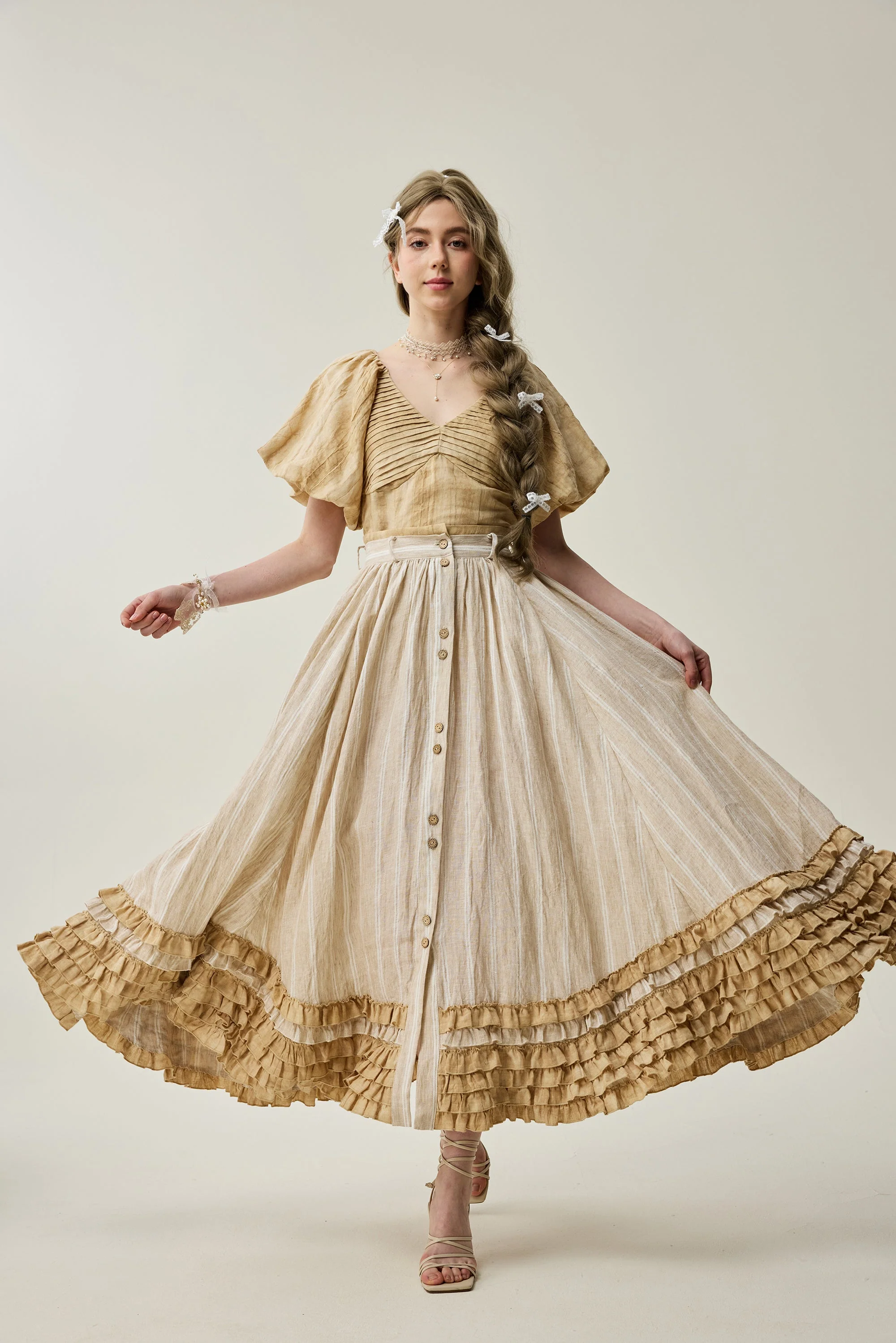 Dorothy 27 | Ruffled maxi linen skirt - Image 12