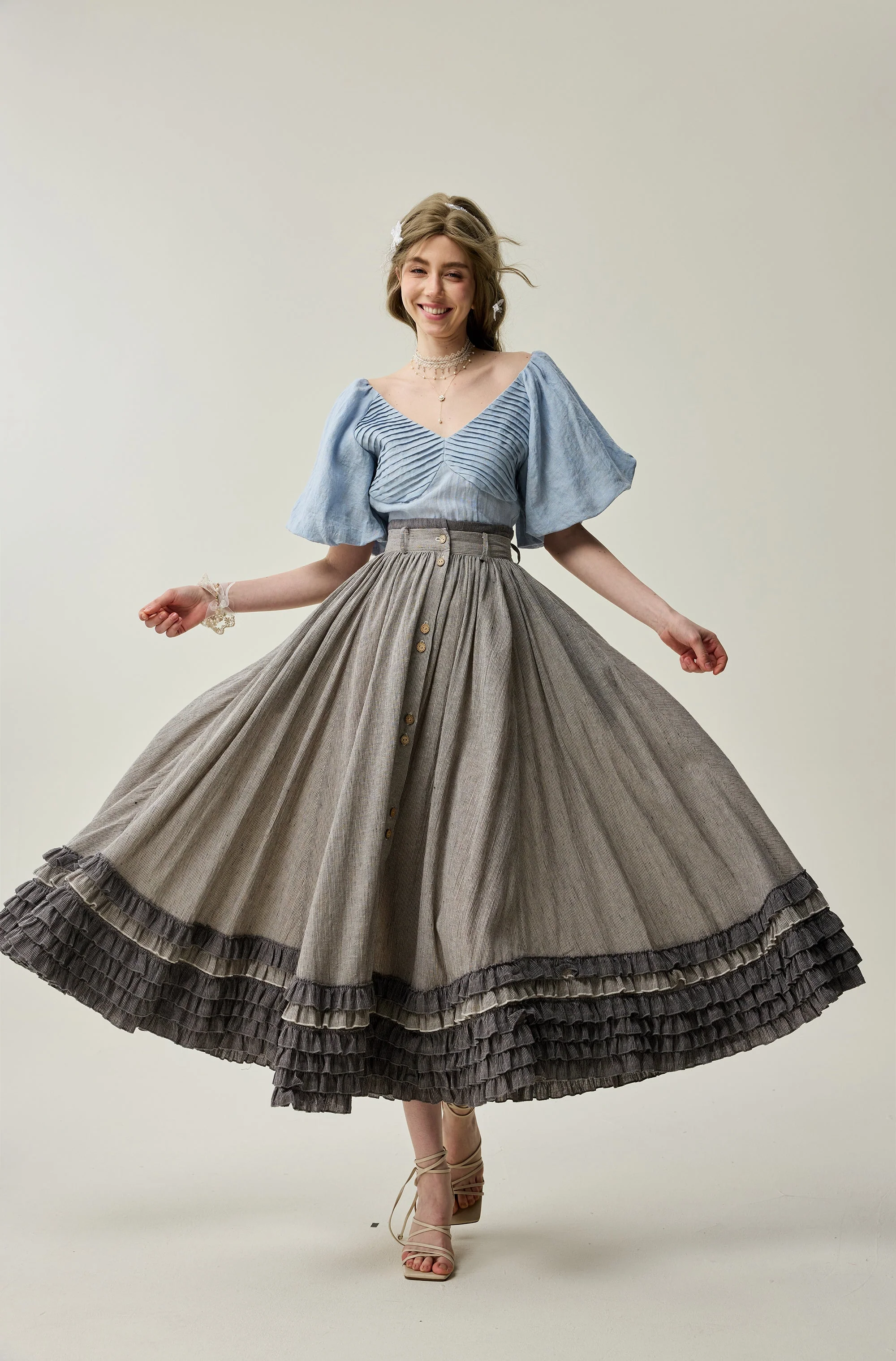 Dorothy 27 | Ruffled maxi linen skirt - Image 18