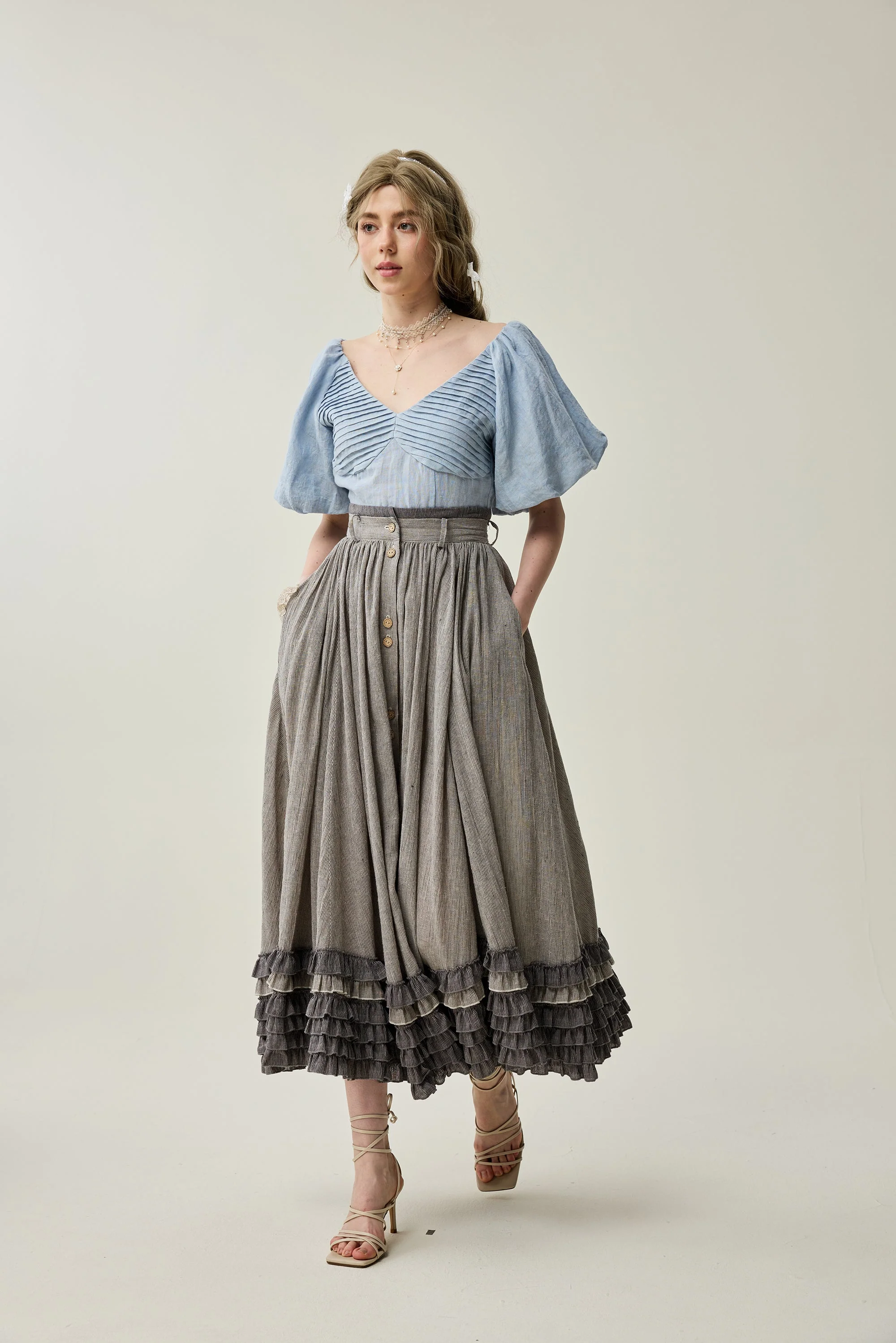 Dorothy 27 | Ruffled maxi linen skirt - Image 19