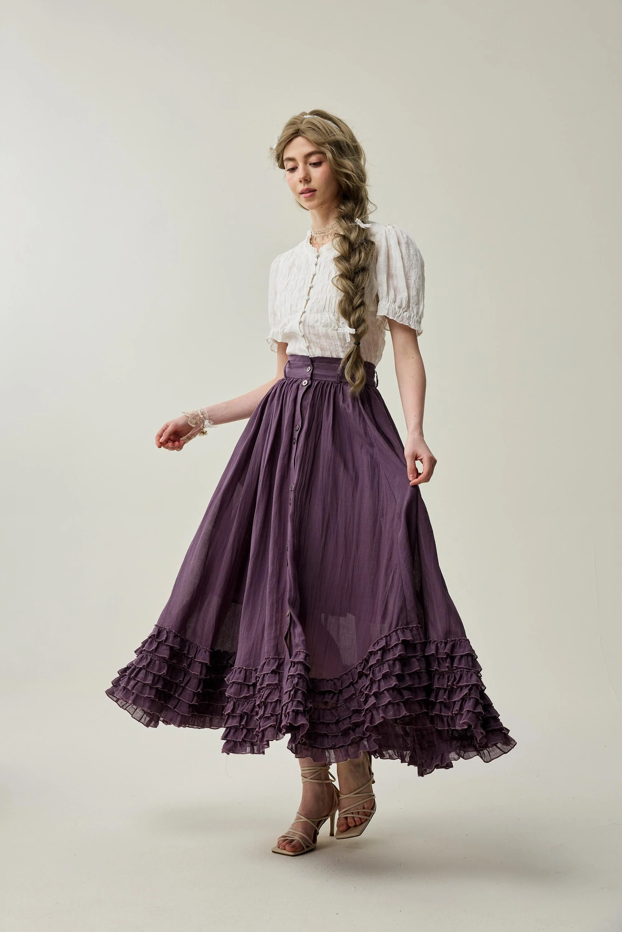 Dorothy 27 | Ruffled maxi linen skirt - Image 3