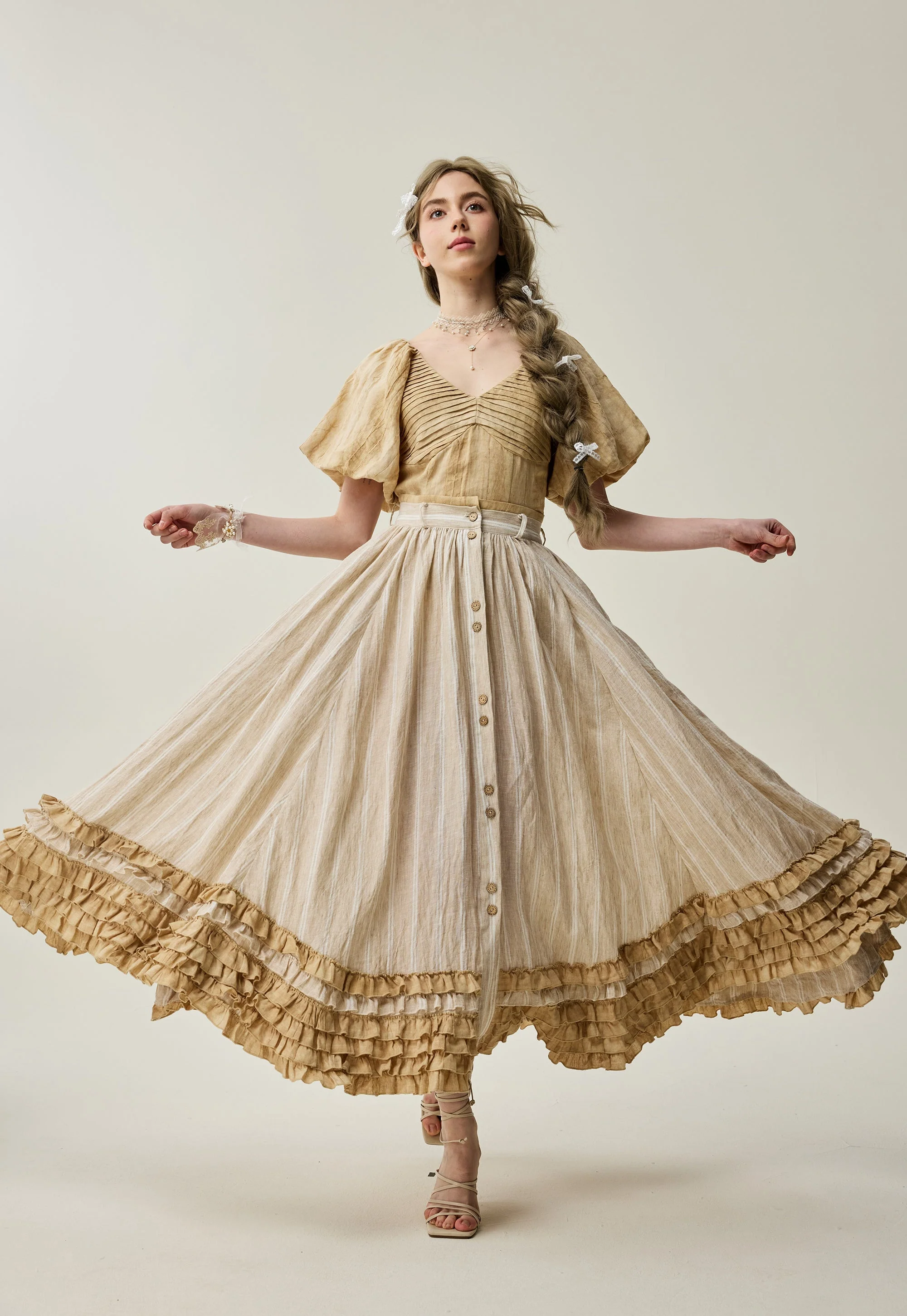 Dorothy 27 | Ruffled maxi linen skirt - Image 14