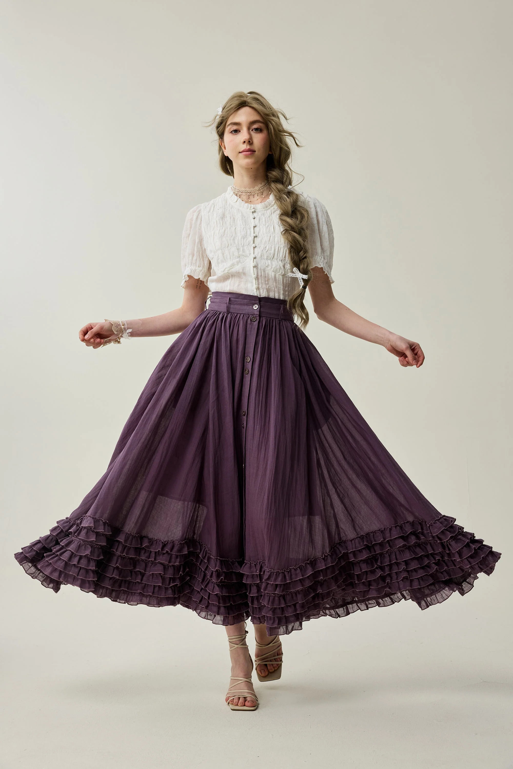 Dorothy 27 | Ruffled maxi linen skirt - Image 17