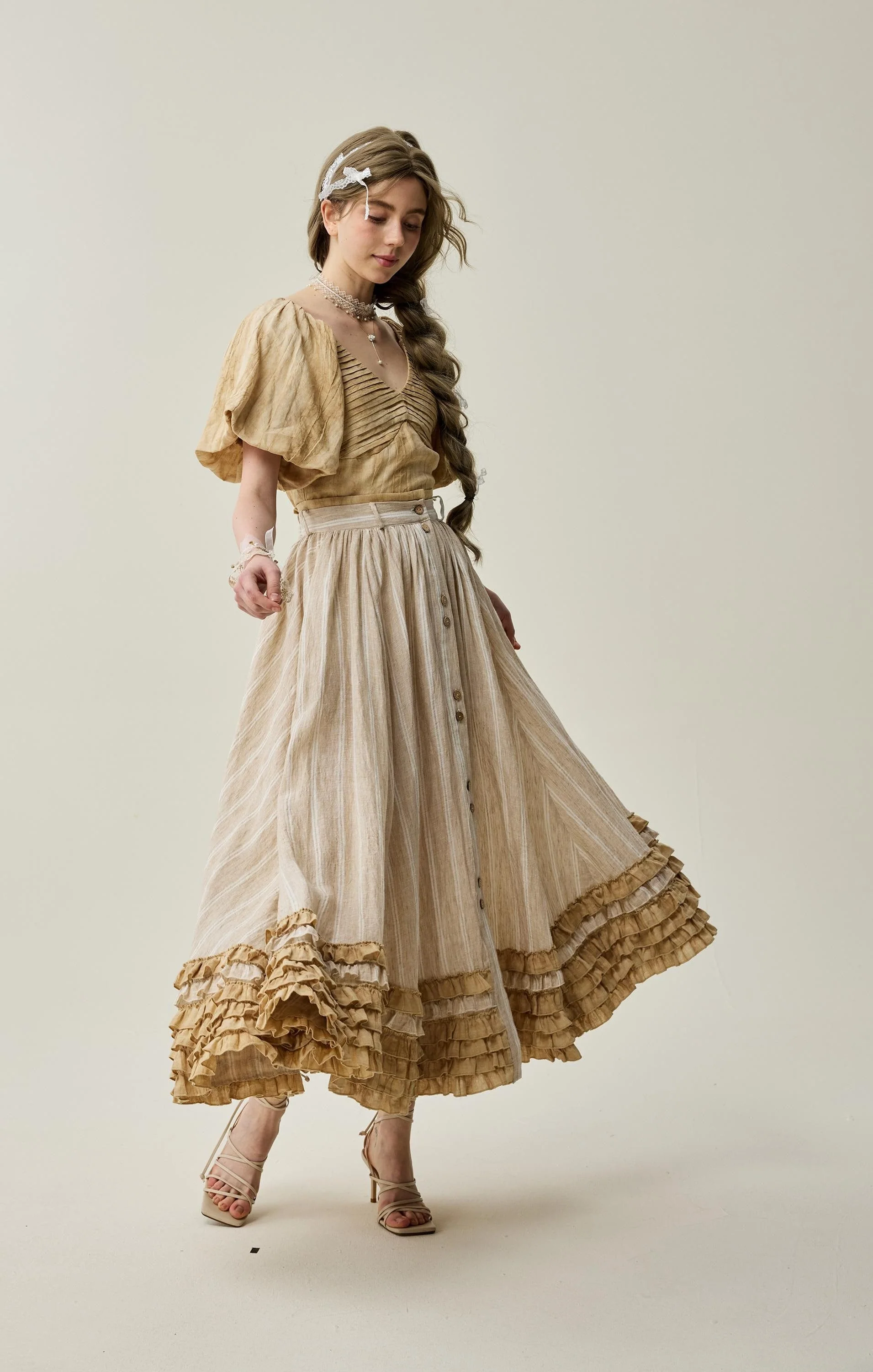 Dorothy 27 | Ruffled maxi linen skirt - Image 4