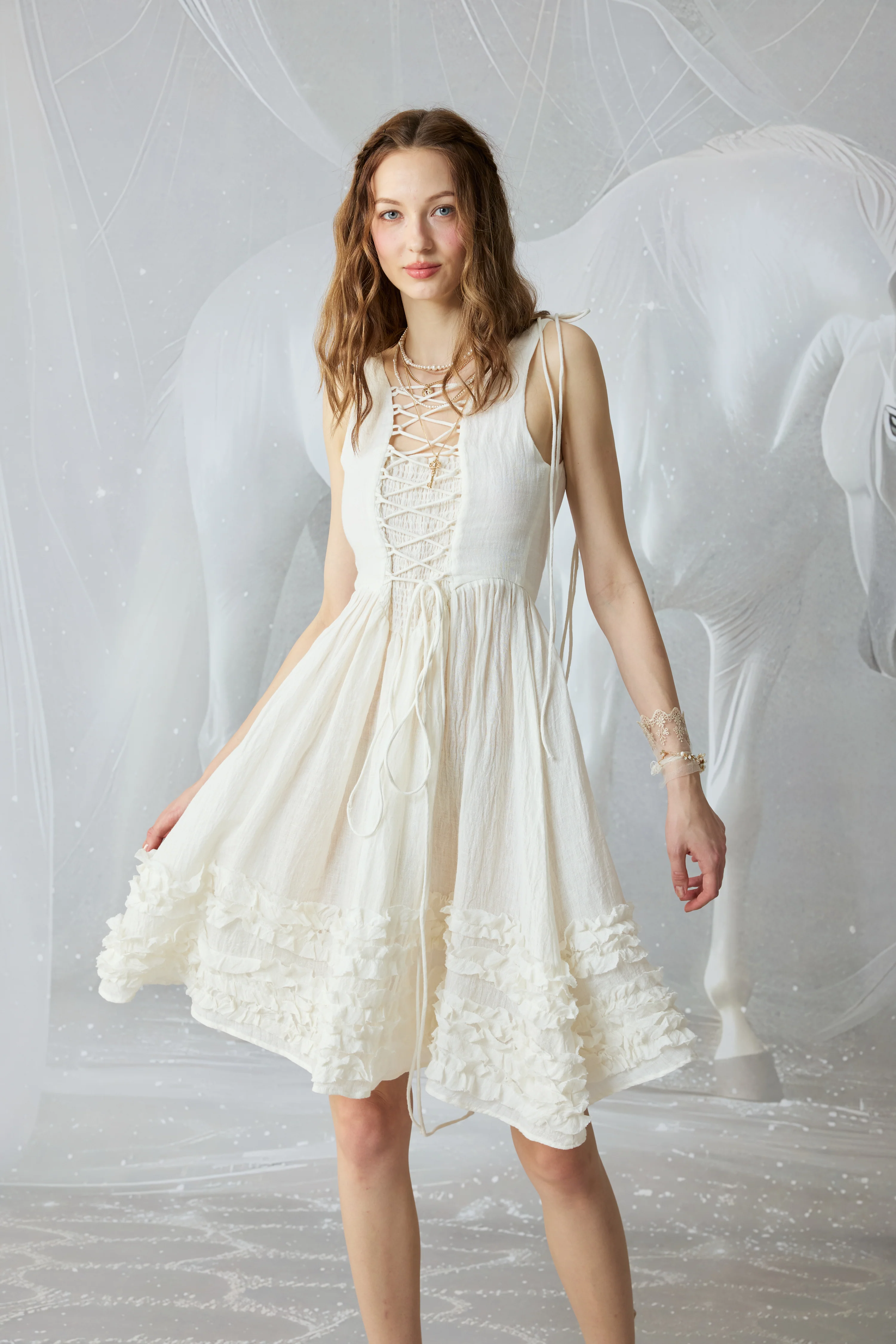 Wearable Poetry 17 | Ruffled linen dress & skirt （2 pieces) - Image 8