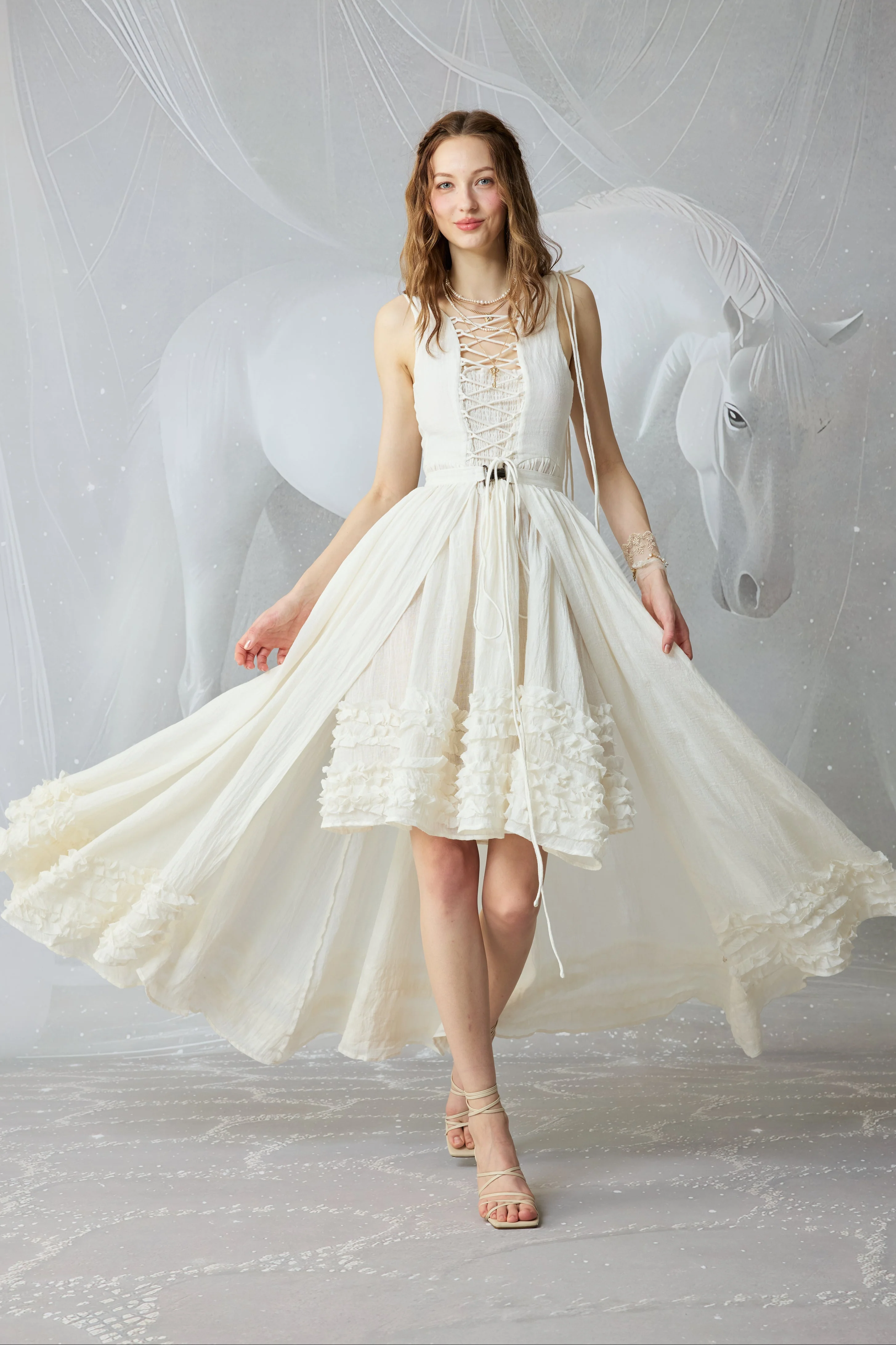 Wearable Poetry 17 | Ruffled linen dress & skirt （2 pieces) - Image 12