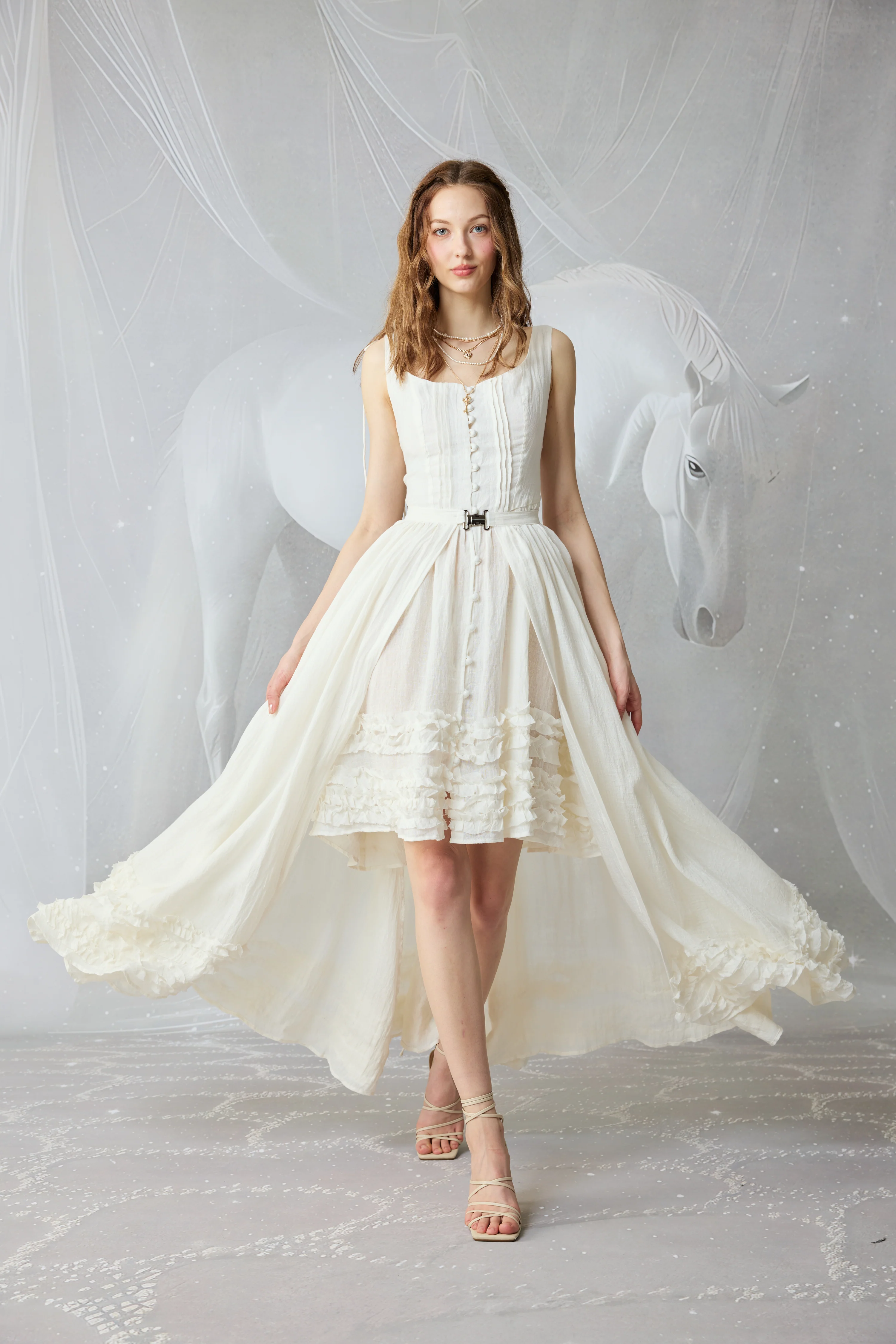 Wearable Poetry 17 | Ruffled linen dress & skirt （2 pieces) - Image 14