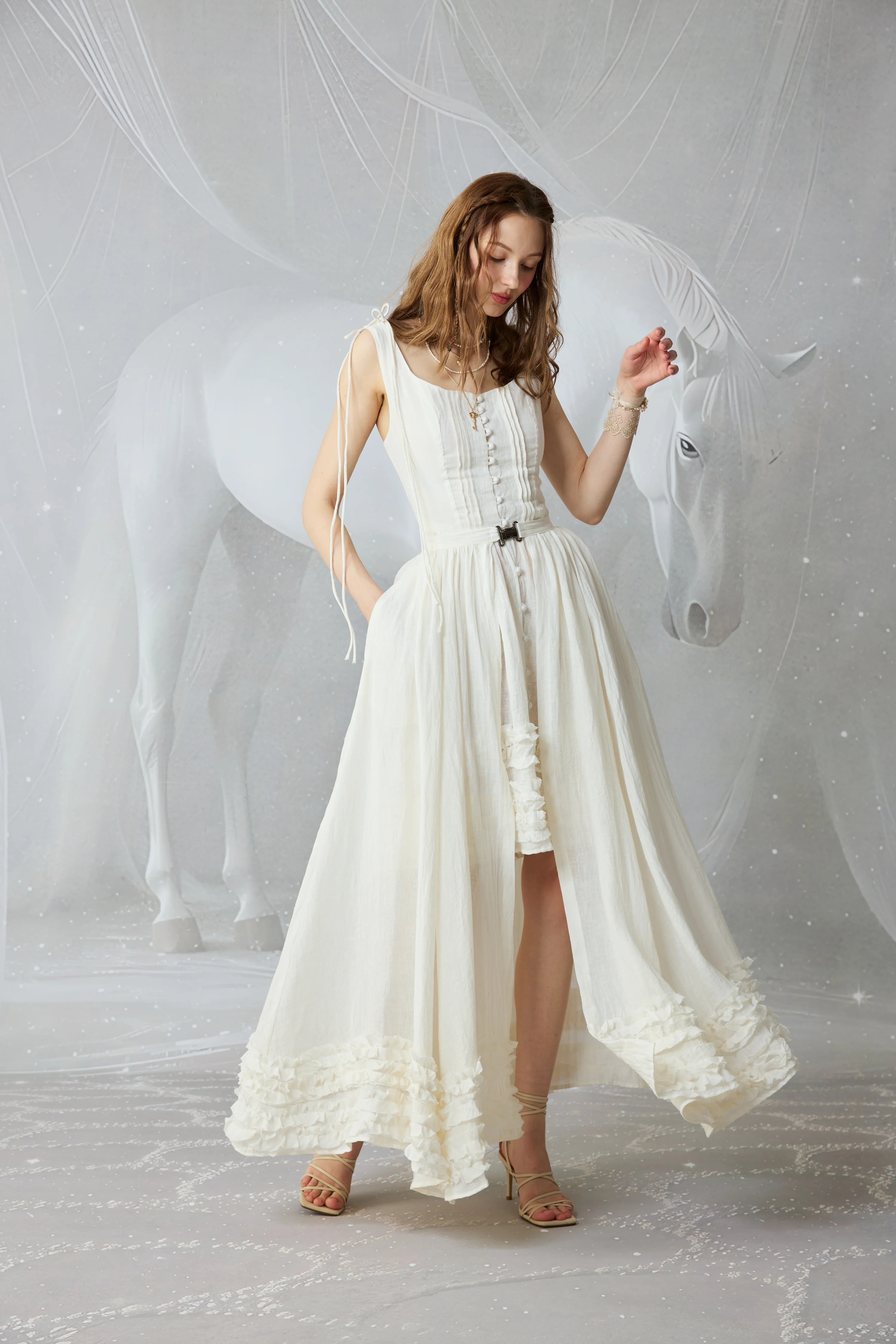 Wearable Poetry 17 | Ruffled linen dress & skirt （2 pieces) - Image 15