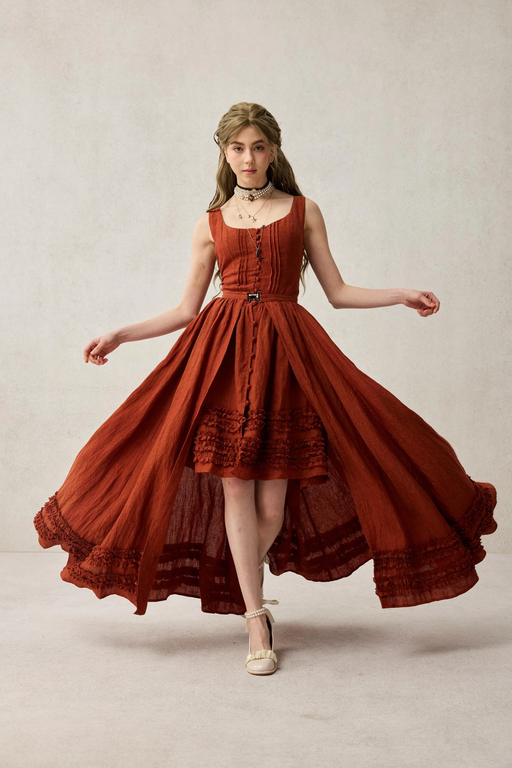 Wearable Poetry 17 | Ruffled linen dress & skirt （2 pieces) - Image 4