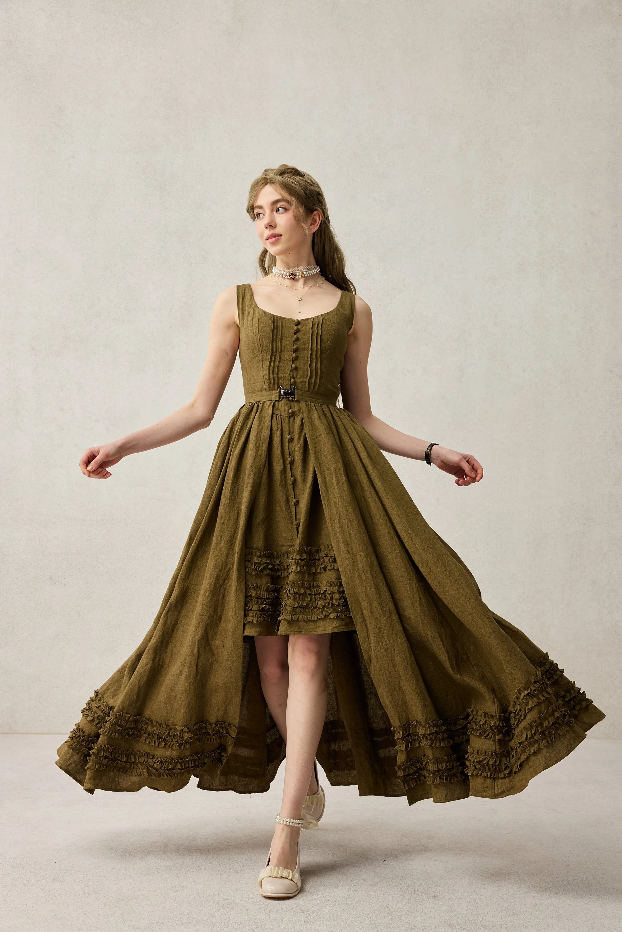 Wearable Poetry 17 | Ruffled linen dress & skirt （2 pieces) - Image 11