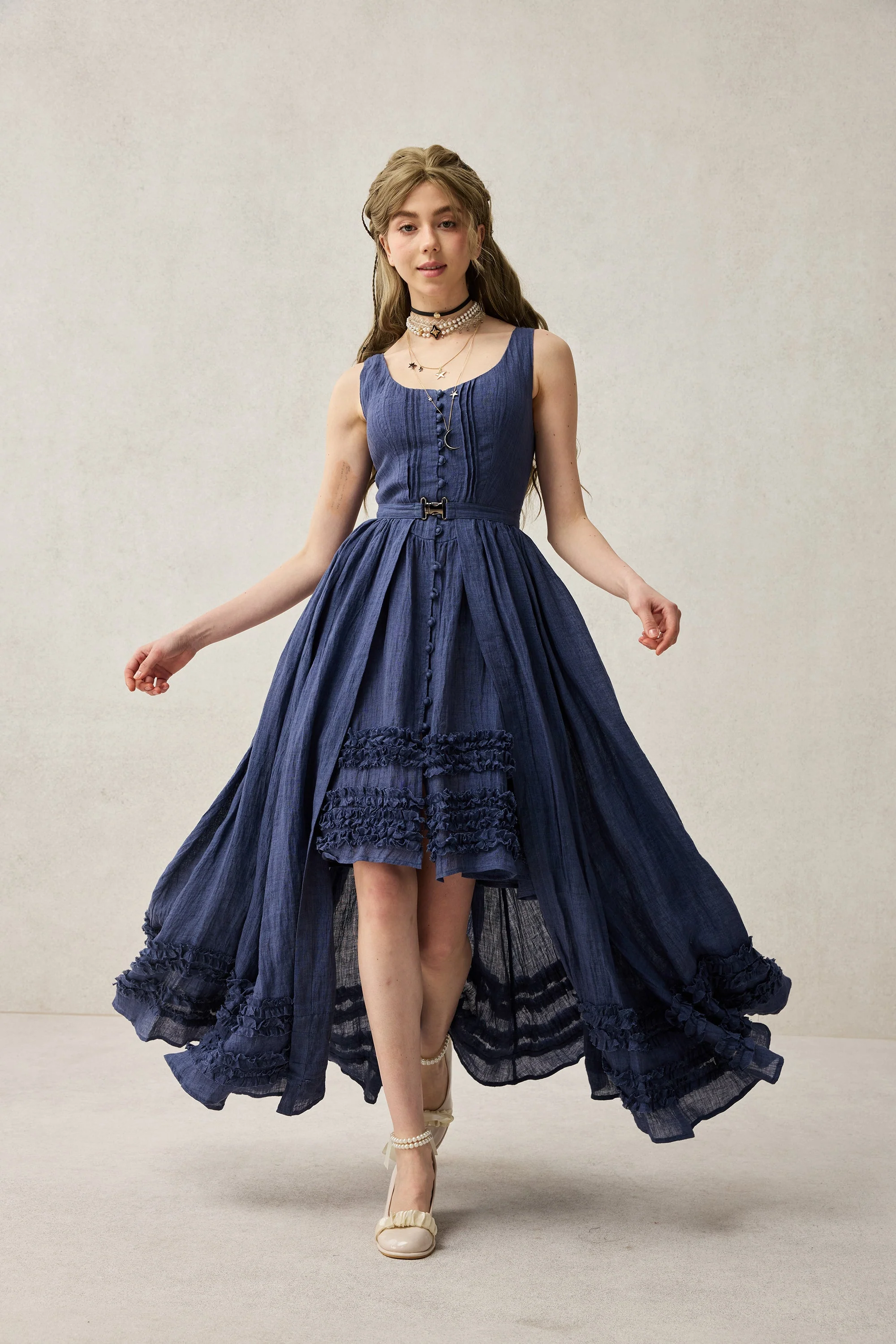 Wearable Poetry 17 | Ruffled linen dress & skirt （2 pieces) - Image 13