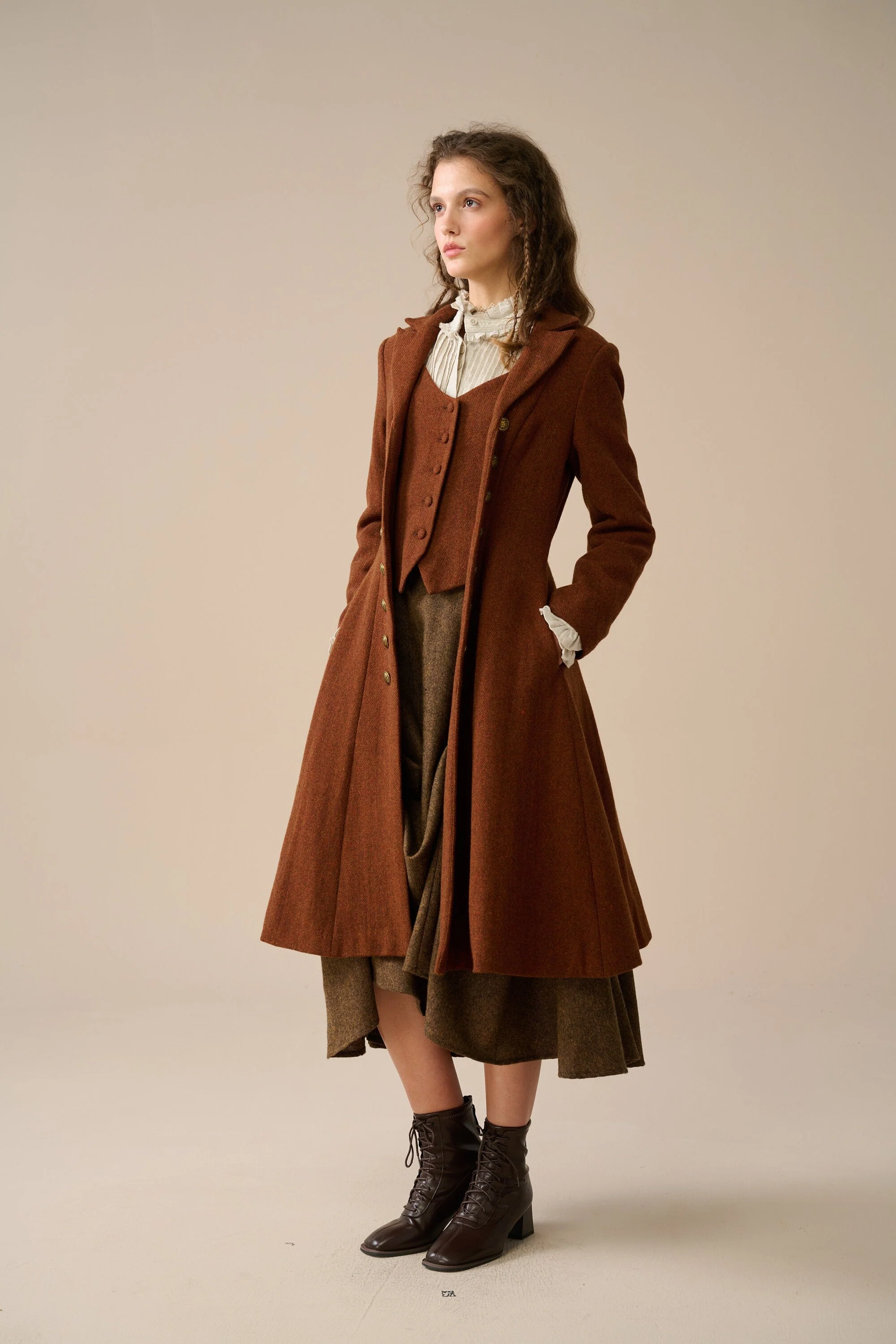 Doreen 15 |Vest-Layered 100% Wool Coat - Image 12