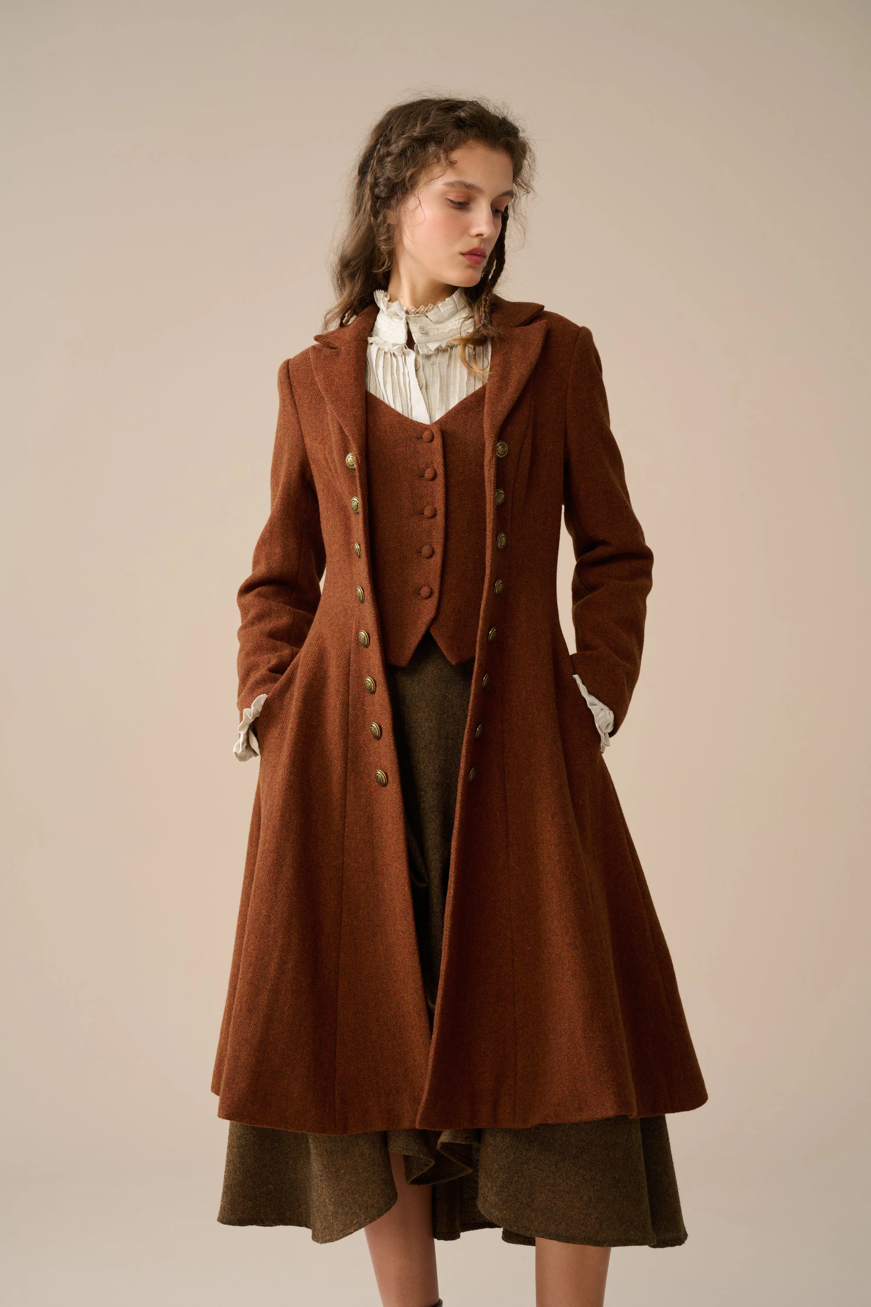 Doreen 15 |Vest-Layered 100% Wool Coat - Image 16