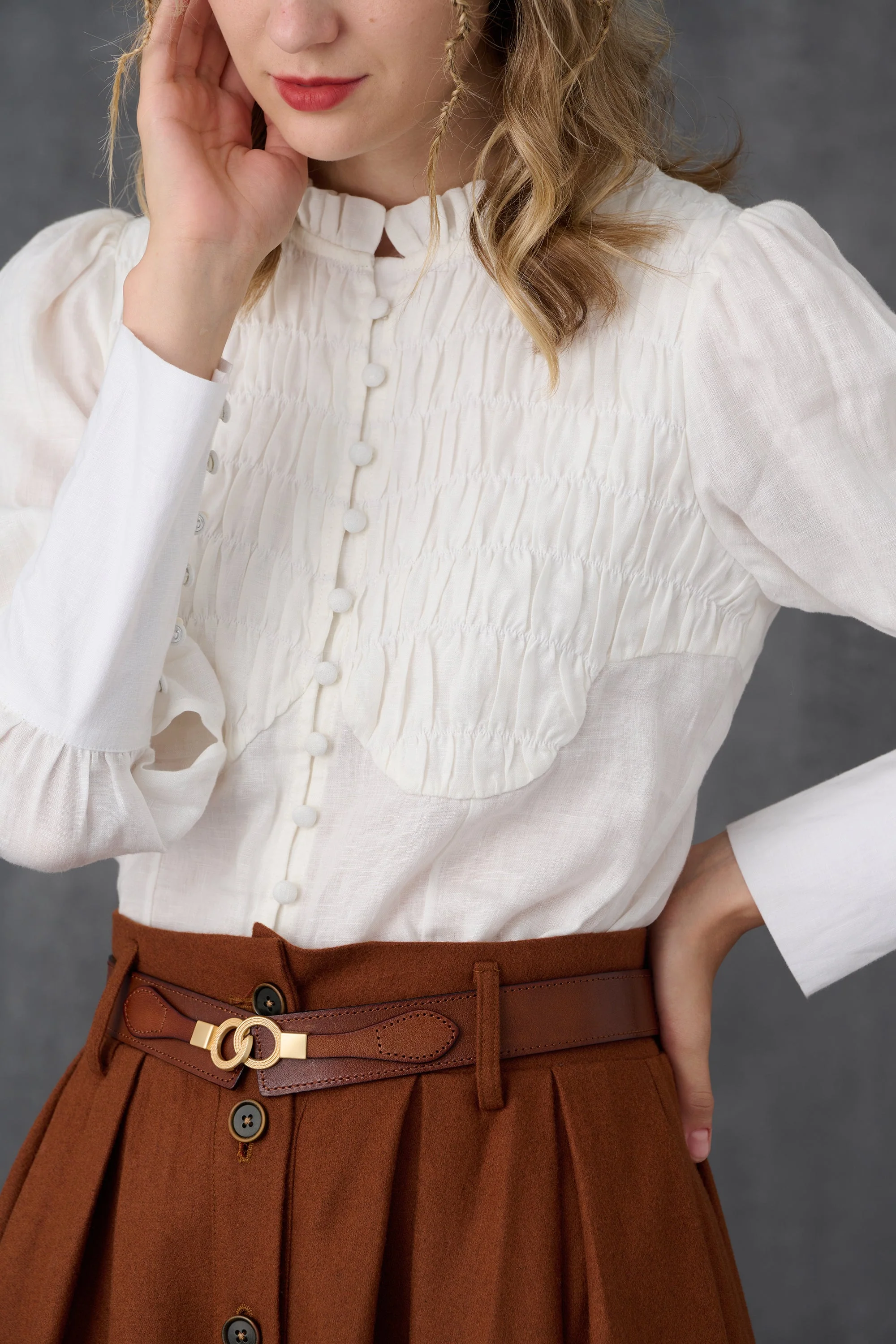 Naomi 33 |  buttoned up wool skirt in brown - Image 24