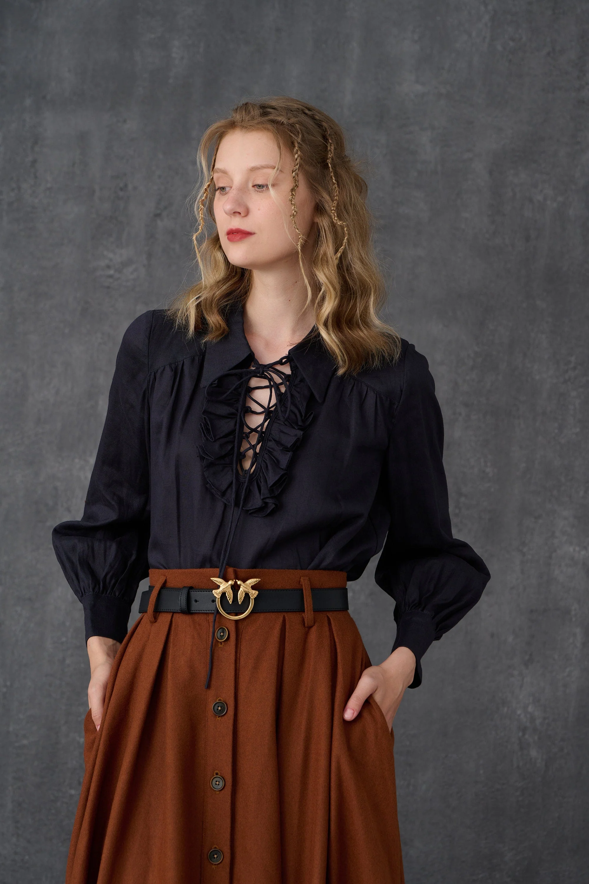 Naomi 33 |  buttoned up wool skirt in brown - Image 5